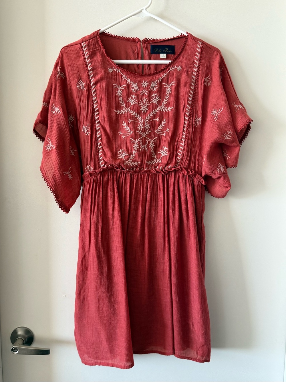 EUC Blue Rain Embroidered Boho Dress